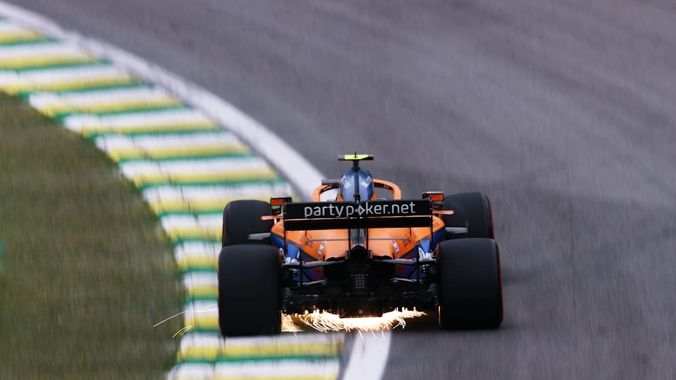 SAO PAULO, BRAZIL - NOVEMBER 12: Lando Norris of Great Britain driving the (4) McLaren F1 Team MCL35M Mercedes during qualifying ahead of the F1 Grand Prix of Brazil at Autodromo Jose Carlos Pace on November 12, 2021 in Sao Paulo, Brazil. (Photo by Lars Baron/Getty Images)