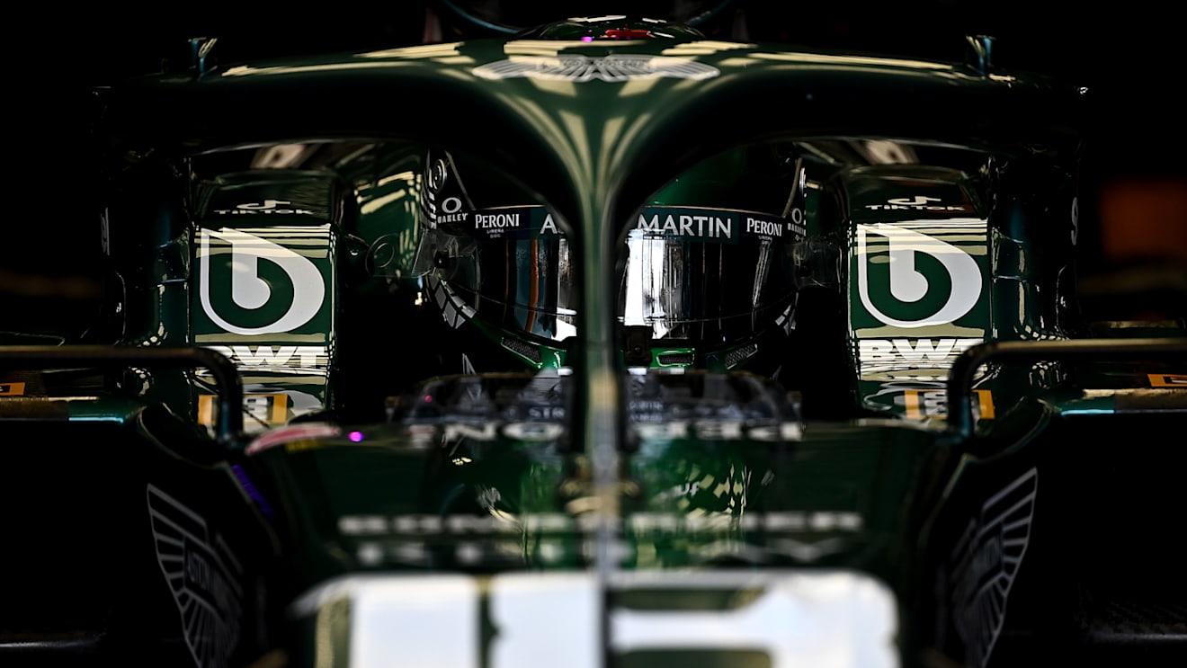 SAO PAULO, BRAZIL - NOVEMBER 12: Lance Stroll of Canada and Aston Martin F1 Team prepares to drive in the garage during practice ahead of the F1 Grand Prix of Brazil at Autodromo Jose Carlos Pace on November 12, 2021 in Sao Paulo, Brazil. (Photo by Clive Mason - Formula 1/Formula 1 via Getty Images)