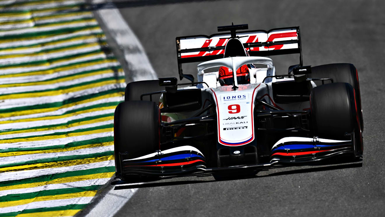 SAO PAULO, BRAZIL - NOVEMBER 13: Nikita Mazepin of Russia driving the (9) Haas F1 Team VF-21 Ferrari during practice ahead of the F1 Grand Prix of Brazil at Autodromo Jose Carlos Pace on November 13, 2021 in Sao Paulo, Brazil. (Photo by Clive Mason - Formula 1/Formula 1 via Getty Images)
