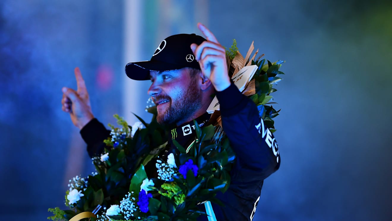 SAO PAULO, BRAZIL - NOVEMBER 13: Sprint winner Valtteri Bottas of Finland and Mercedes GP celebrates after the sprint ahead of the F1 Grand Prix of Brazil at Autodromo Jose Carlos Pace on November 13, 2021 in Sao Paulo, Brazil. (Photo by Mario Renzi - Formula 1/Formula 1 via Getty Images)