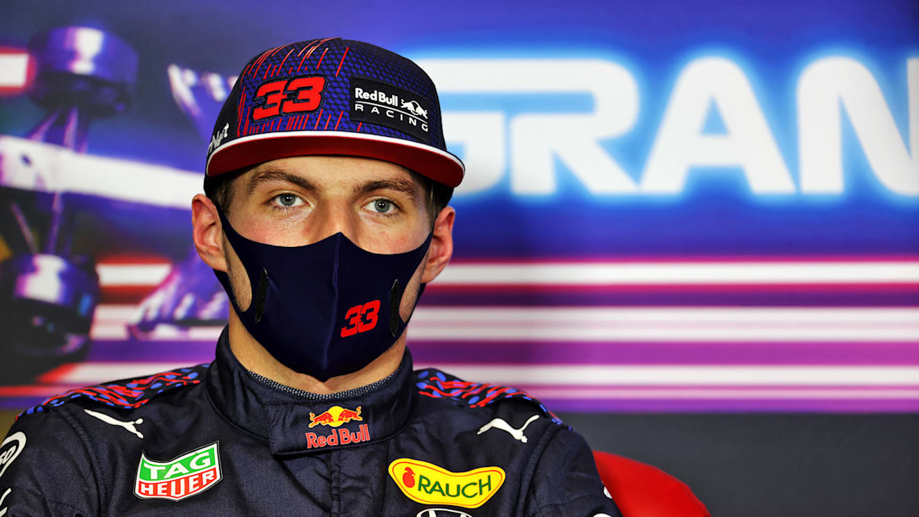 SAO PAULO, BRAZIL - NOVEMBER 13: Second placed Max Verstappen of Netherlands and Red Bull Racing talks in the press conference after the sprint ahead of the F1 Grand Prix of Brazil at Autodromo Jose Carlos Pace on November 13, 2021 in Sao Paulo, Brazil. (Photo by XPB - Pool/Getty Images)