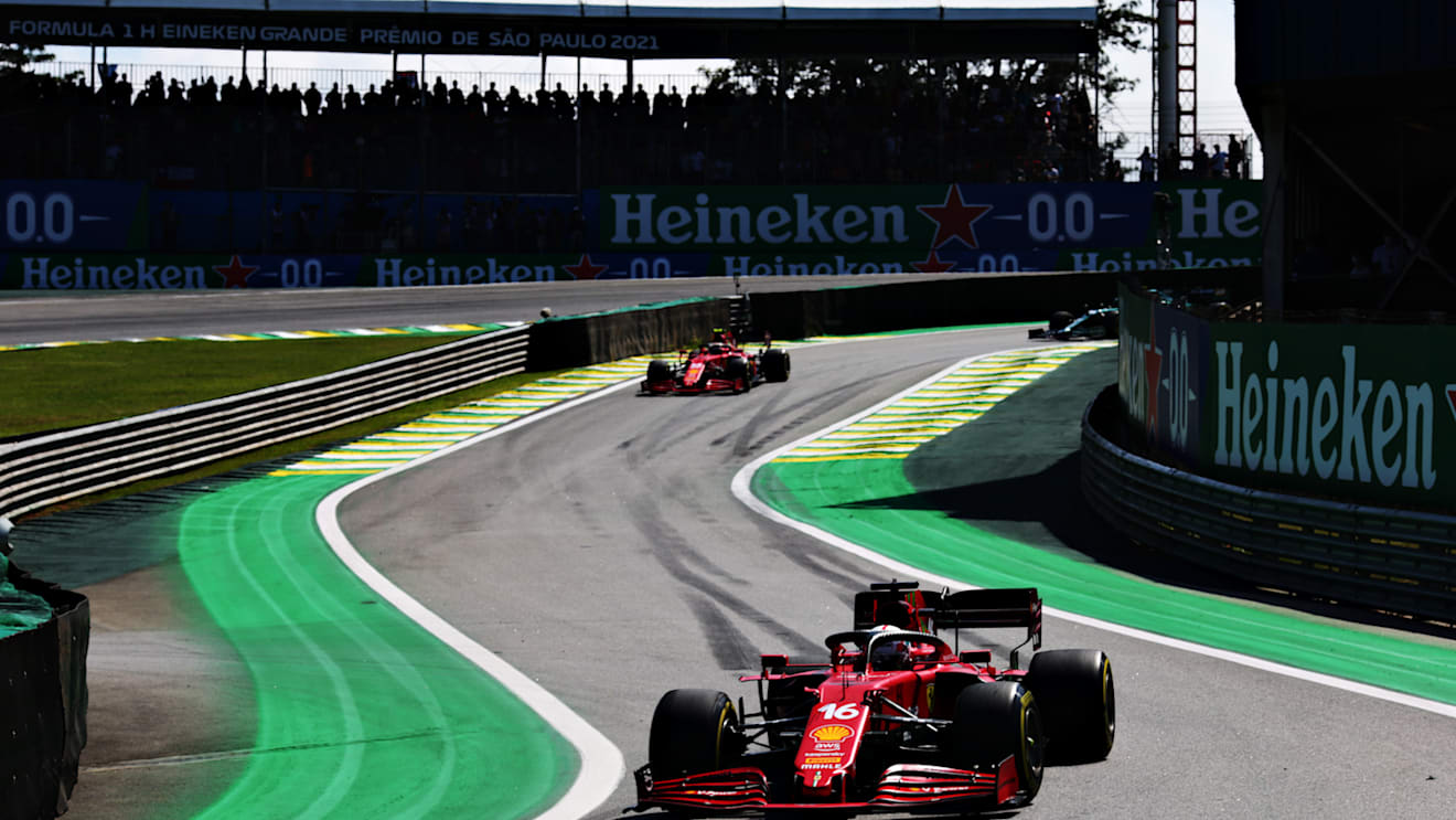 SAO PAULO, BRAZIL - NOVEMBER 14: Charles Leclerc of Monaco driving the (16) Scuderia Ferrari SF21 during the F1 Grand Prix of Brazil at Autodromo Jose Carlos Pace on November 14, 2021 in Sao Paulo, Brazil. (Photo by Peter Fox/Getty Images)