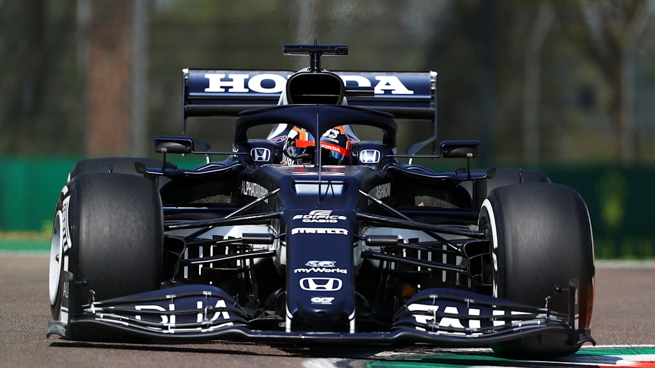 IMOLA, ITALY - APRIL 16: Yuki Tsunoda of Japan driving the (22) Scuderia AlphaTauri AT02 Honda on track during practice ahead of the F1 Grand Prix of Emilia Romagna at Autodromo Enzo e Dino Ferrari on April 16, 2021 in Imola, Italy. (Photo by Bryn Lennon/Getty Images)