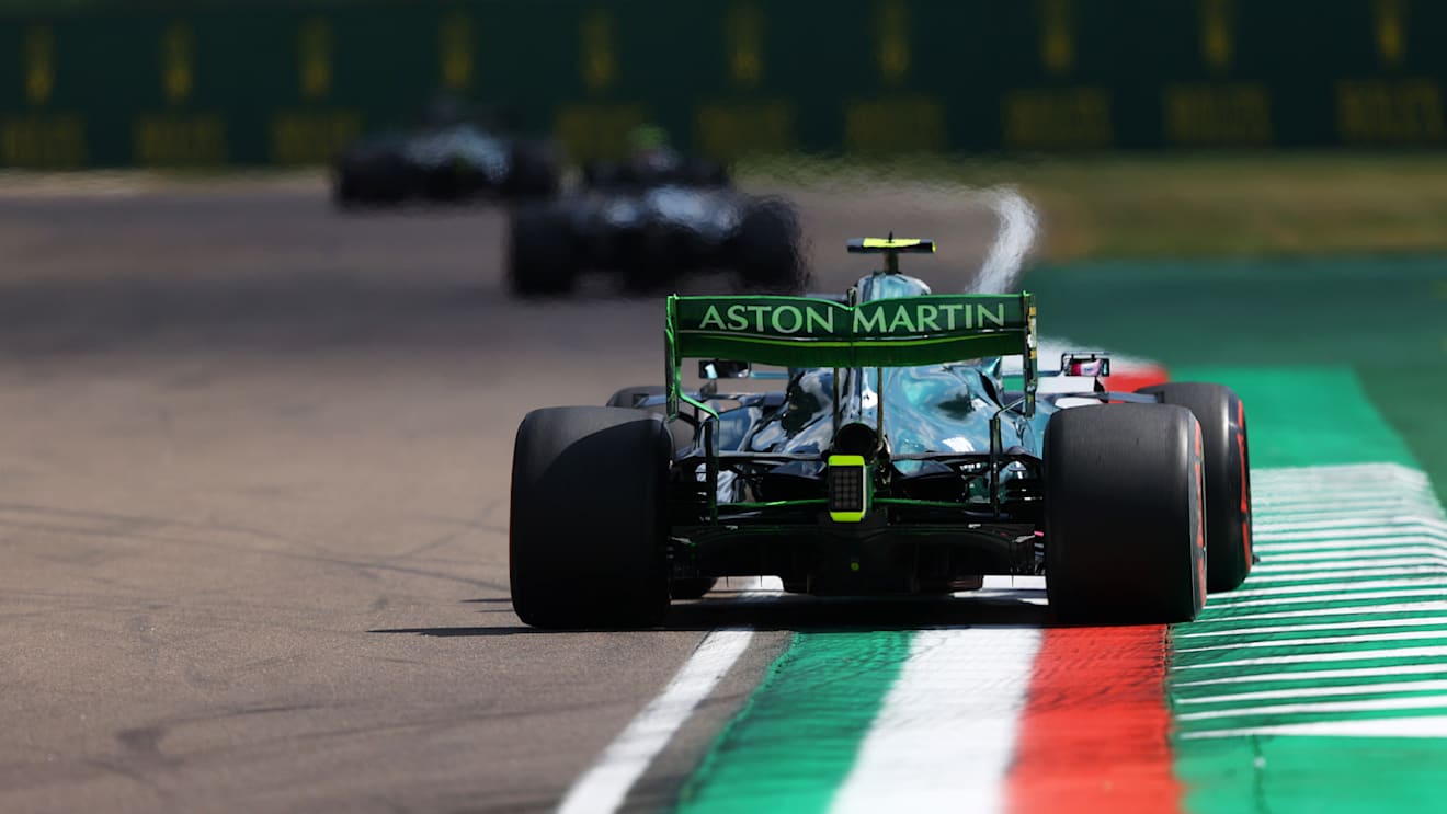 IMOLA, ITALY - APRIL 16: Sebastian Vettel of Germany driving the (5) Aston Martin AMR21 Mercedes on track during practice ahead of the F1 Grand Prix of Emilia Romagna at Autodromo Enzo e Dino Ferrari on April 16, 2021 in Imola, Italy. (Photo by Bryn Lennon/Getty Images)