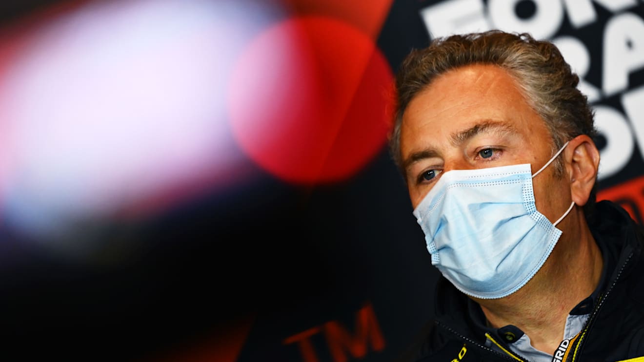 IMOLA, ITALY - APRIL 16: Director of Pirelli F1 Mario Isola talks in the Team Principals Press Conference during practice ahead of the F1 Grand Prix of Emilia Romagna at Autodromo Enzo e Dino Ferrari on April 16, 2021 in Imola, Italy. (Photo by Clive Mason/Getty Images)