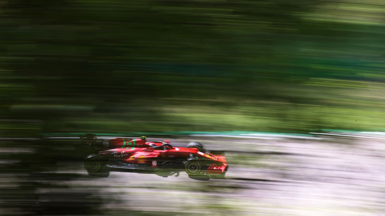 IMOLA, ITALY - APRIL 16: Carlos Sainz of Spain driving the (55) Scuderia Ferrari SF21 on track during practice ahead of the F1 Grand Prix of Emilia Romagna at Autodromo Enzo e Dino Ferrari on April 16, 2021 in Imola, Italy. (Photo by Lars Baron/Getty Images)