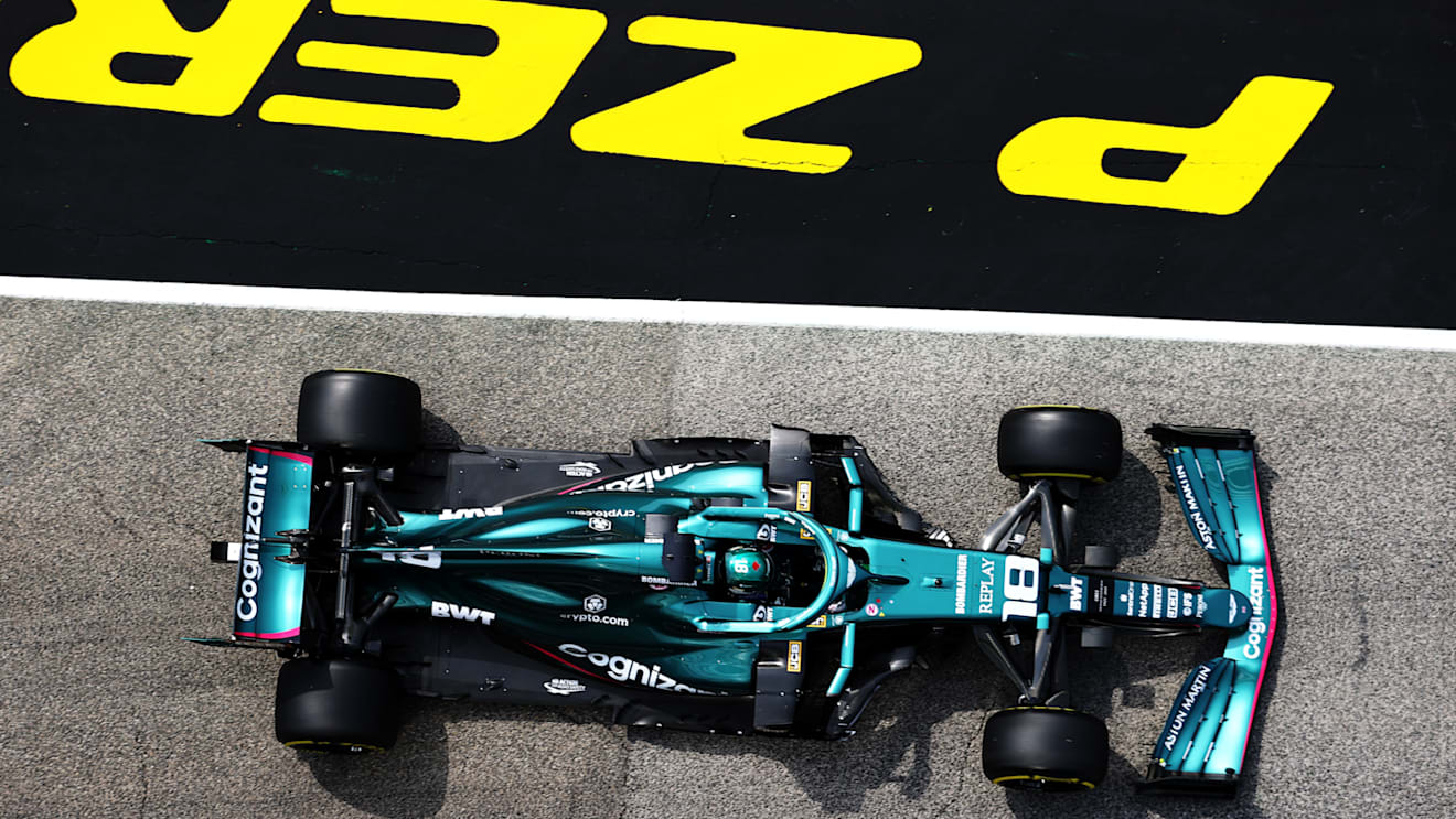 IMOLA, ITALY - APRIL 17: Lance Stroll of Canada driving the (18) Aston Martin AMR21 Mercedes in the Pitlane during final practice ahead of the F1 Grand Prix of Emilia Romagna at Autodromo Enzo e Dino Ferrari on April 17, 2021 in Imola, Italy. (Photo by Bryn Lennon/Getty Images)