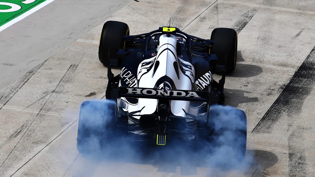 IMOLA, ITALY - APRIL 17: Pierre Gasly of France driving the (10) Scuderia AlphaTauri AT02 Honda in the Pitlane during final practice ahead of the F1 Grand Prix of Emilia Romagna at Autodromo Enzo e Dino Ferrari on April 17, 2021 in Imola, Italy. (Photo by Clive Mason - Formula 1/Formula 1 via Getty Images)
