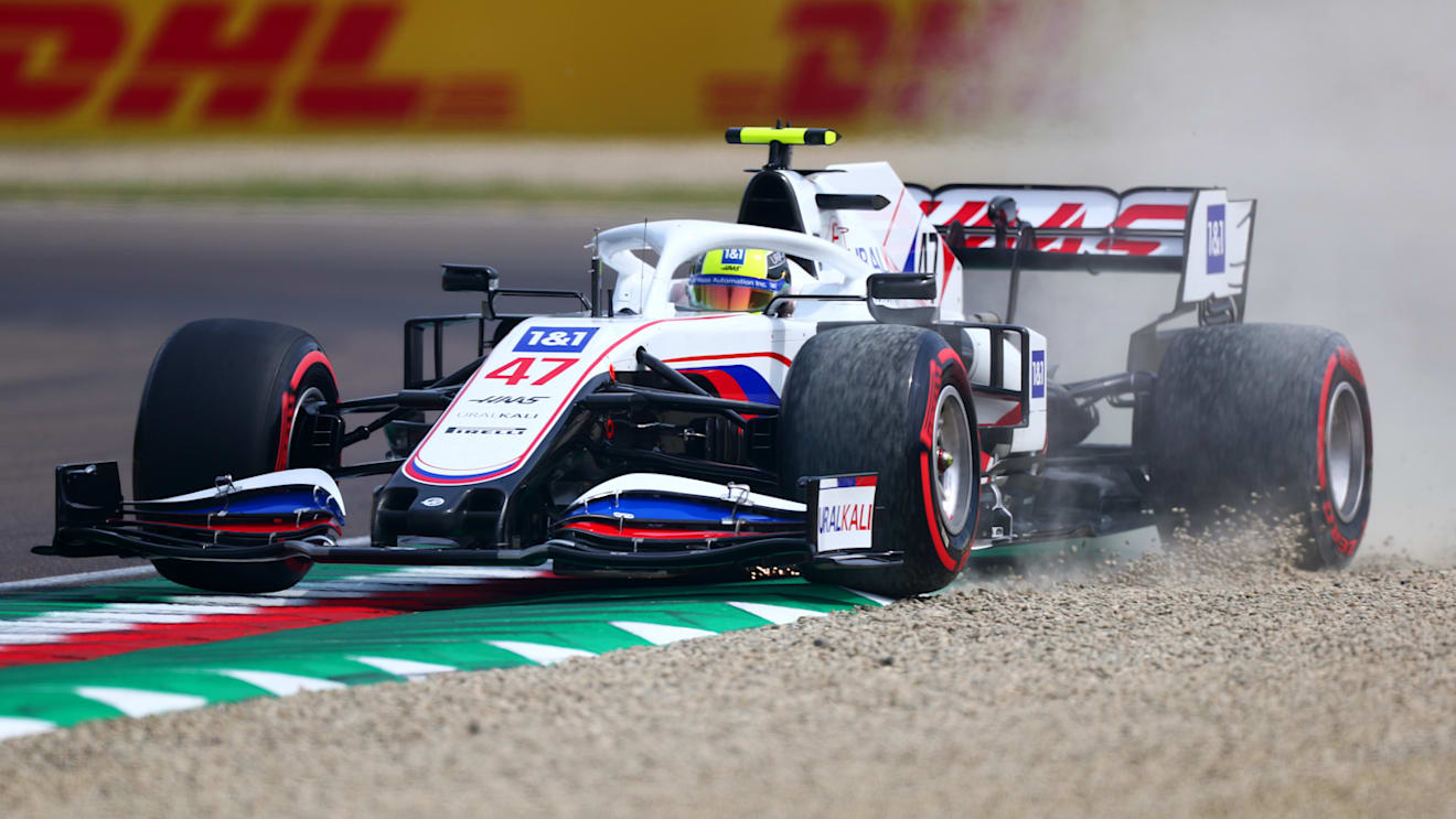 IMOLA, ITALY - APRIL 17:  Mick Schumacher of Germany driving the (47) Haas F1 Team VF-21 Ferrari runs wide in to the gravel during final practice ahead of the F1 Grand Prix of Emilia Romagna at Autodromo Enzo e Dino Ferrari on April 17, 2021 in Imola, Italy. (Photo by Dan Istitene - Formula 1/Formula 1 via Getty Images)