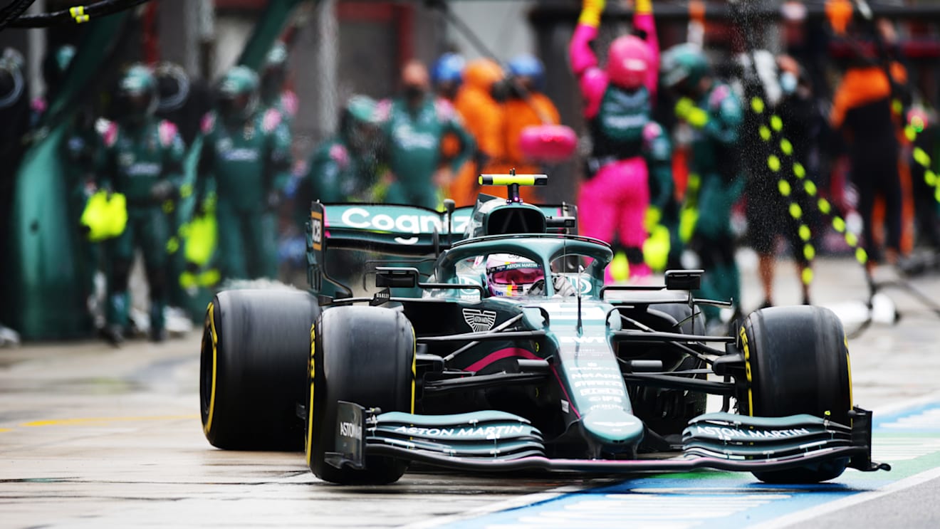 IMOLA, ITALY - APRIL 18: Sebastian Vettel of Germany driving the (5) Aston Martin AMR21 Mercedes in the Pitlane during the F1 Grand Prix of Emilia Romagna at Autodromo Enzo e Dino Ferrari on April 18, 2021 in Imola, Italy. (Photo by Peter Fox/Getty Images)