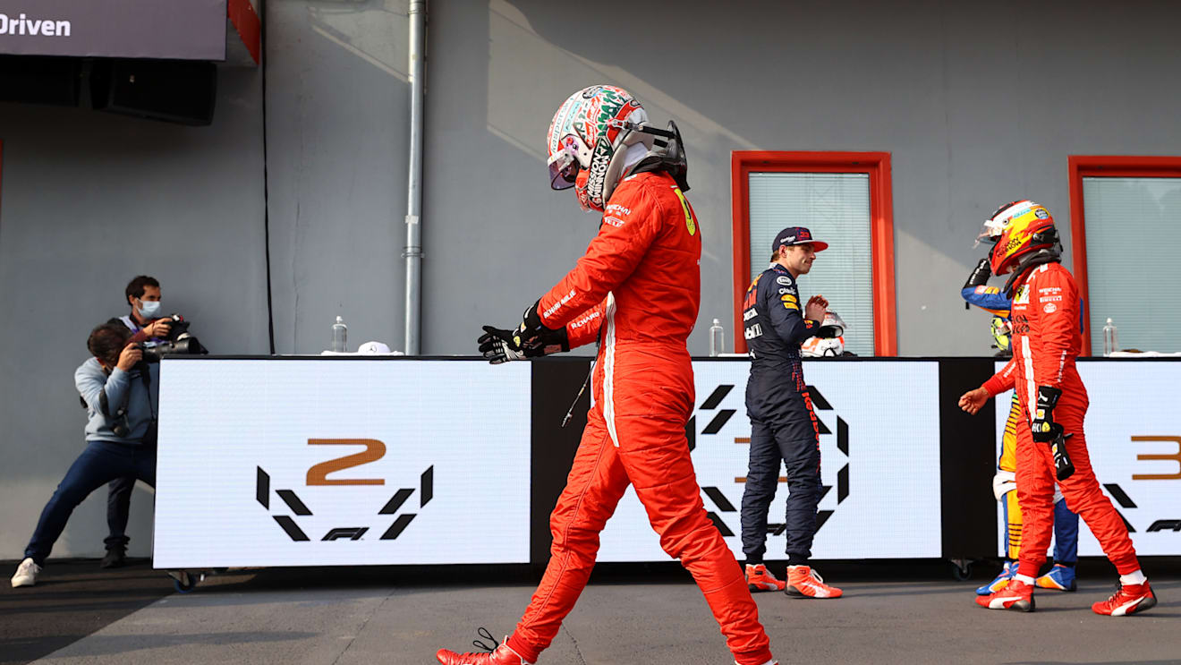 IMOLA, ITALY - APRIL 18: Fourth placed Charles Leclerc of Monaco and Ferrari walks in parc ferme after the F1 Grand Prix of Emilia Romagna at Autodromo Enzo e Dino Ferrari on April 18, 2021 in Imola, Italy. (Photo by Bryn Lennon/Getty Images)