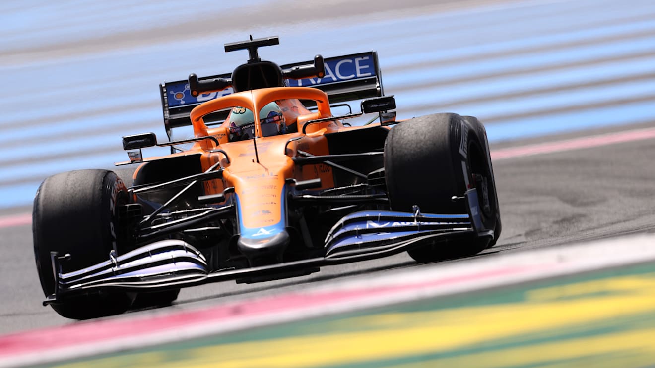LE CASTELLET, FRANCE - JUNE 18: Daniel Ricciardo of Australia driving the (3) McLaren F1 Team MCL35M Mercedes on track during practice ahead of the F1 Grand Prix of France at Circuit Paul Ricard on June 18, 2021 in Le Castellet, France. (Photo by Clive Rose/Getty Images)