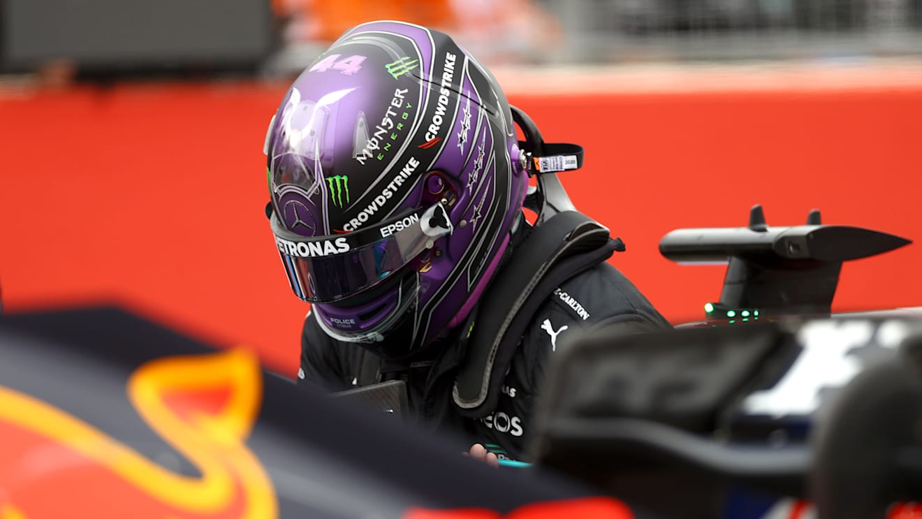 LE CASTELLET, FRANCE - JUNE 19: Second placed qualifier Lewis Hamilton of Great Britain and Mercedes GP stops in parc ferme during qualifying ahead of the F1 Grand Prix of France at Circuit Paul Ricard on June 19, 2021 in Le Castellet, France. (Photo by Bryn Lennon - Formula 1/Formula 1 via Getty Images)