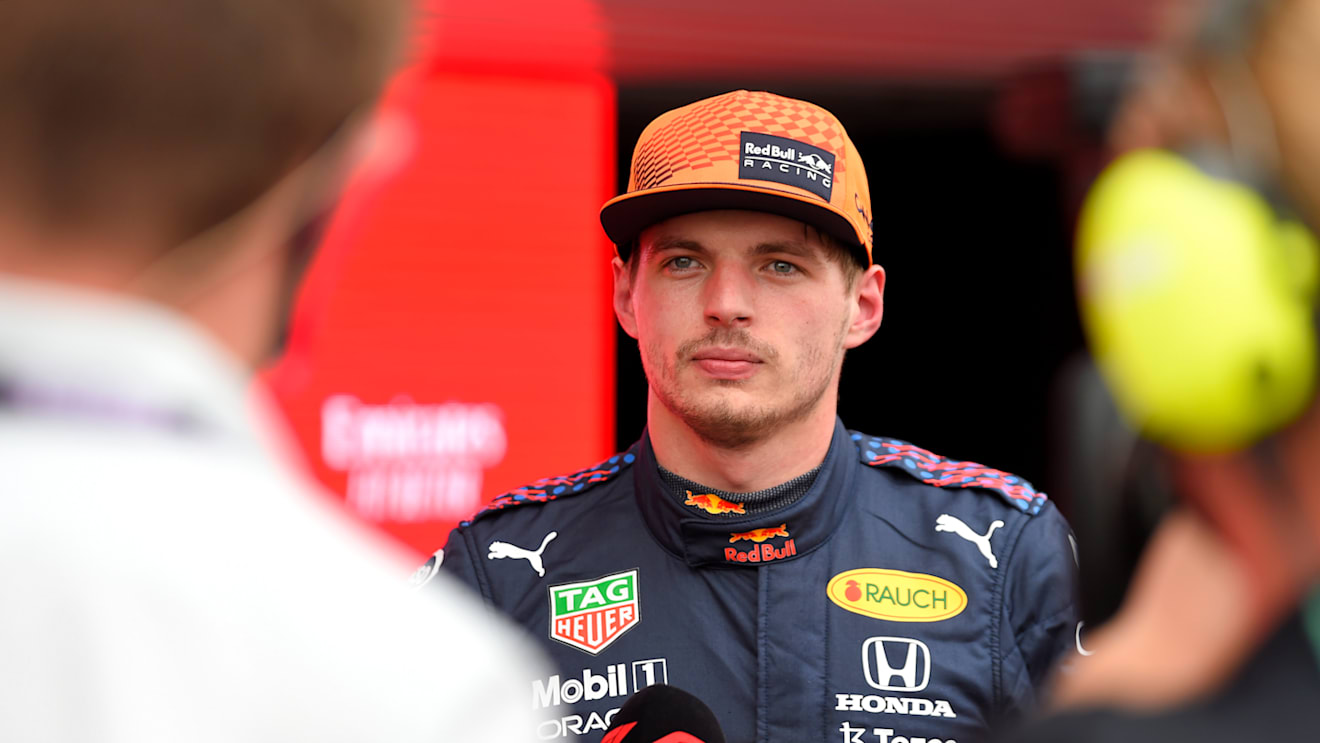 LE CASTELLET, FRANCE - JUNE 19: Pole position qualifier Max Verstappen of Netherlands and Red Bull Racing is interviewed after qualifying ahead of the F1 Grand Prix of France at Circuit Paul Ricard on June 19, 2021 in Le Castellet, France. (Photo by Nicolas Tucat - Pool/Getty Images)