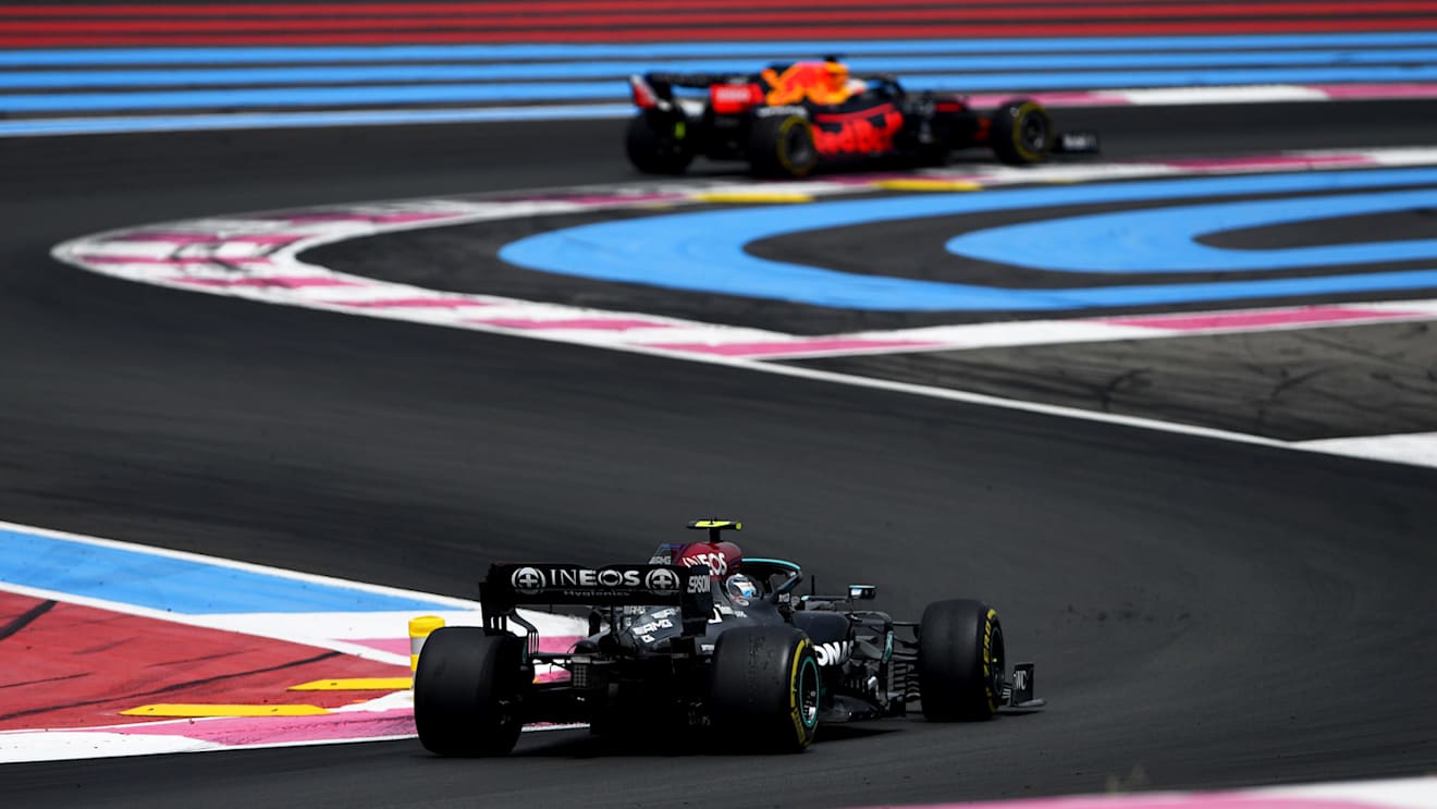 LE CASTELLET, FRANCE - JUNE 20: Valtteri Bottas of Finland driving the (77) Mercedes AMG Petronas F1 Team Mercedes W12 on track during the F1 Grand Prix of France at Circuit Paul Ricard on June 20, 2021 in Le Castellet, France. (Photo by Rudy Carezzevoli/Getty Images)