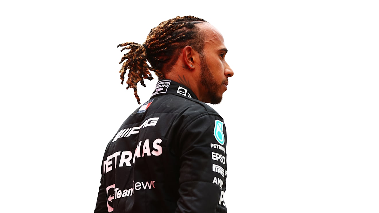 LE CASTELLET, FRANCE - JUNE 20: Second placed Lewis Hamilton of Great Britain and Mercedes GP celebrates on the podium during the F1 Grand Prix of France at Circuit Paul Ricard on June 20, 2021 in Le Castellet, France. (Photo by Dan Istitene - Formula 1/Formula 1 via Getty Images)