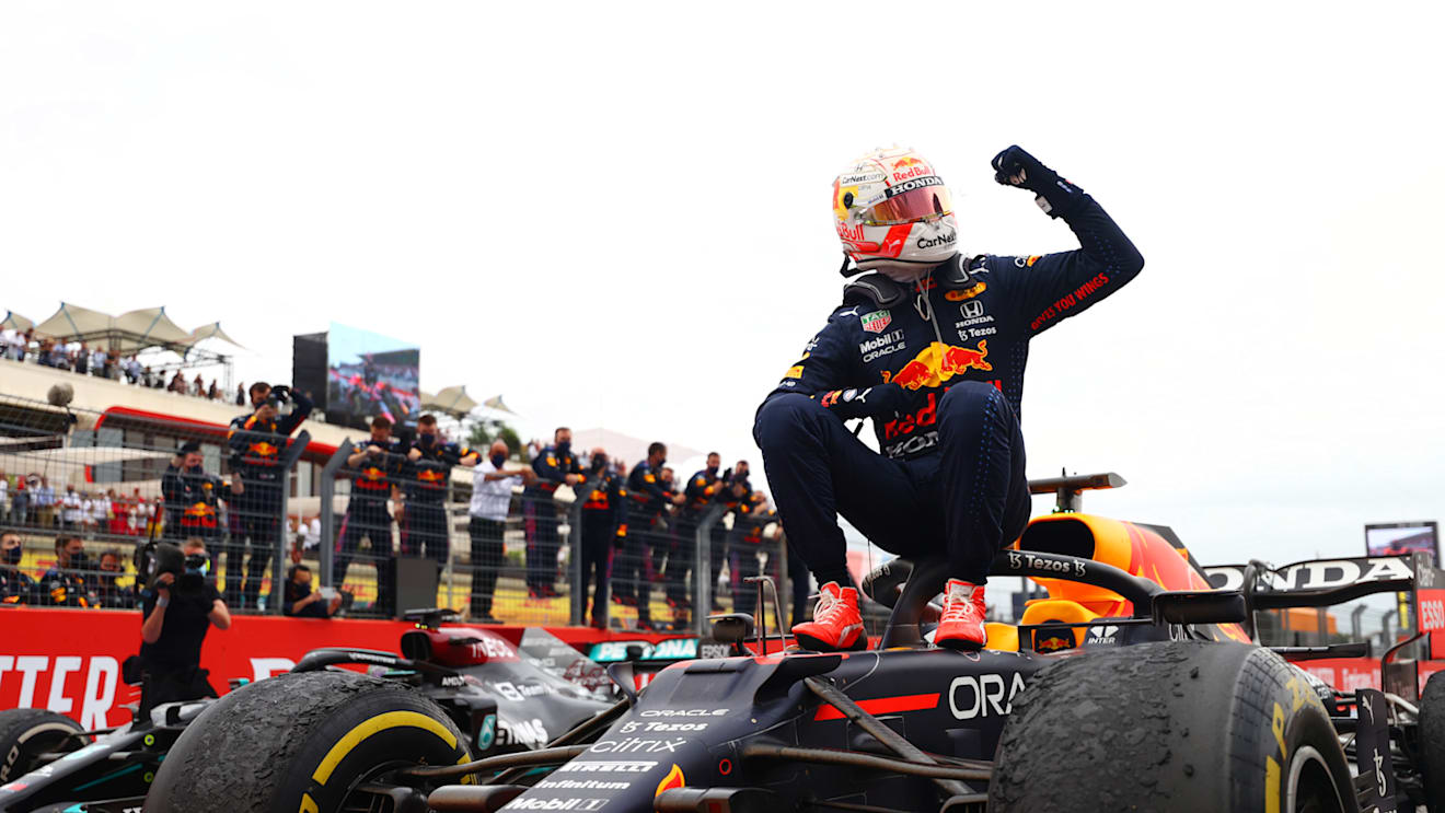 LE CASTELLET, FRANCE - JUNE 20: Race winner Max Verstappen of Netherlands and Red Bull Racing celebrates in parc ferme during the F1 Grand Prix of France at Circuit Paul Ricard on June 20, 2021 in Le Castellet, France. (Photo by Dan Istitene - Formula 1/Formula 1 via Getty Images)