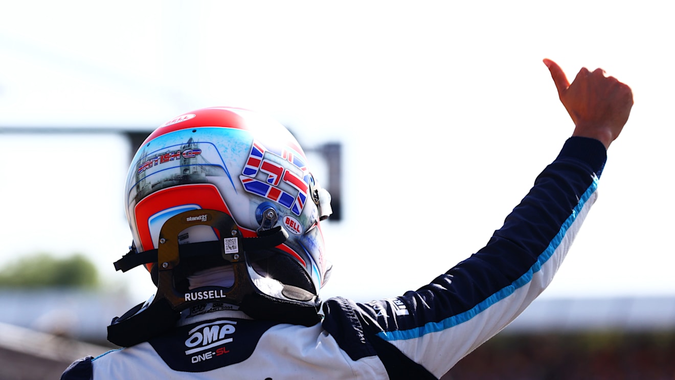 NORTHAMPTON, ENGLAND - JULY 17: George Russell of Great Britain and Williams prepares to drive on the grid before the Sprint for the F1 Grand Prix of Great Britain at Silverstone on July 17, 2021 in Northampton, England. (Photo by Dan Istitene - Formula 1/Formula 1 via Getty Images)