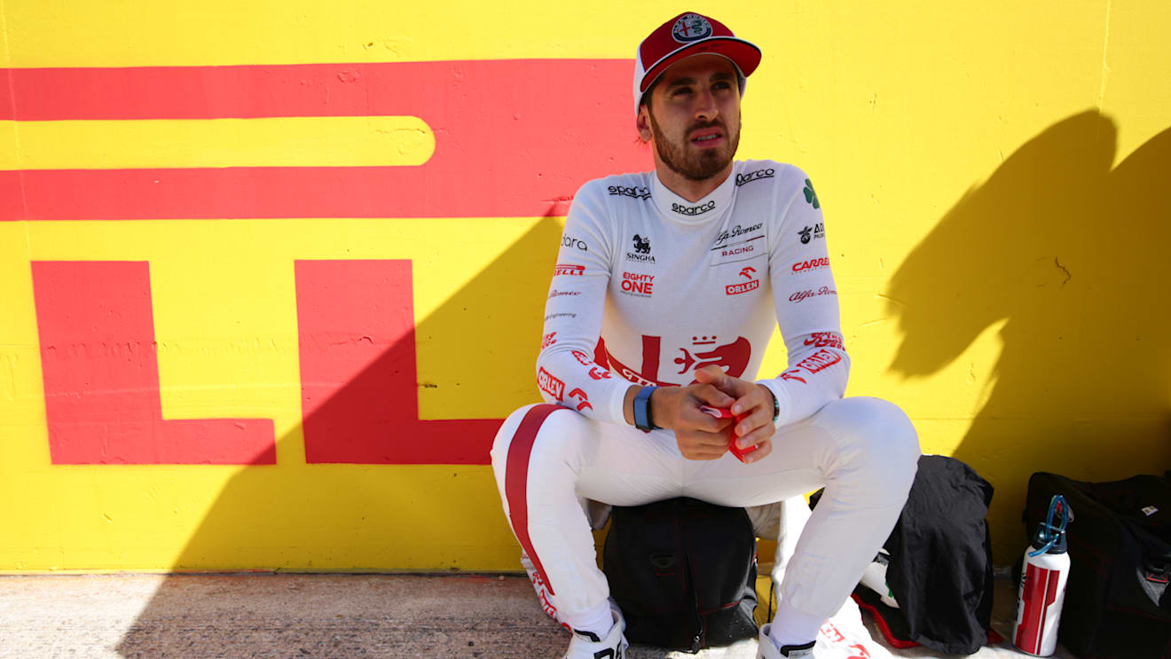 NORTHAMPTON, ENGLAND - JULY 17: Antonio Giovinazzi of Italy and Alfa Romeo Racing prepares to drive on the grid before the Sprint for the F1 Grand Prix of Great Britain at Silverstone on July 17, 2021 in Northampton, England. (Photo by Peter Fox/Getty Images)