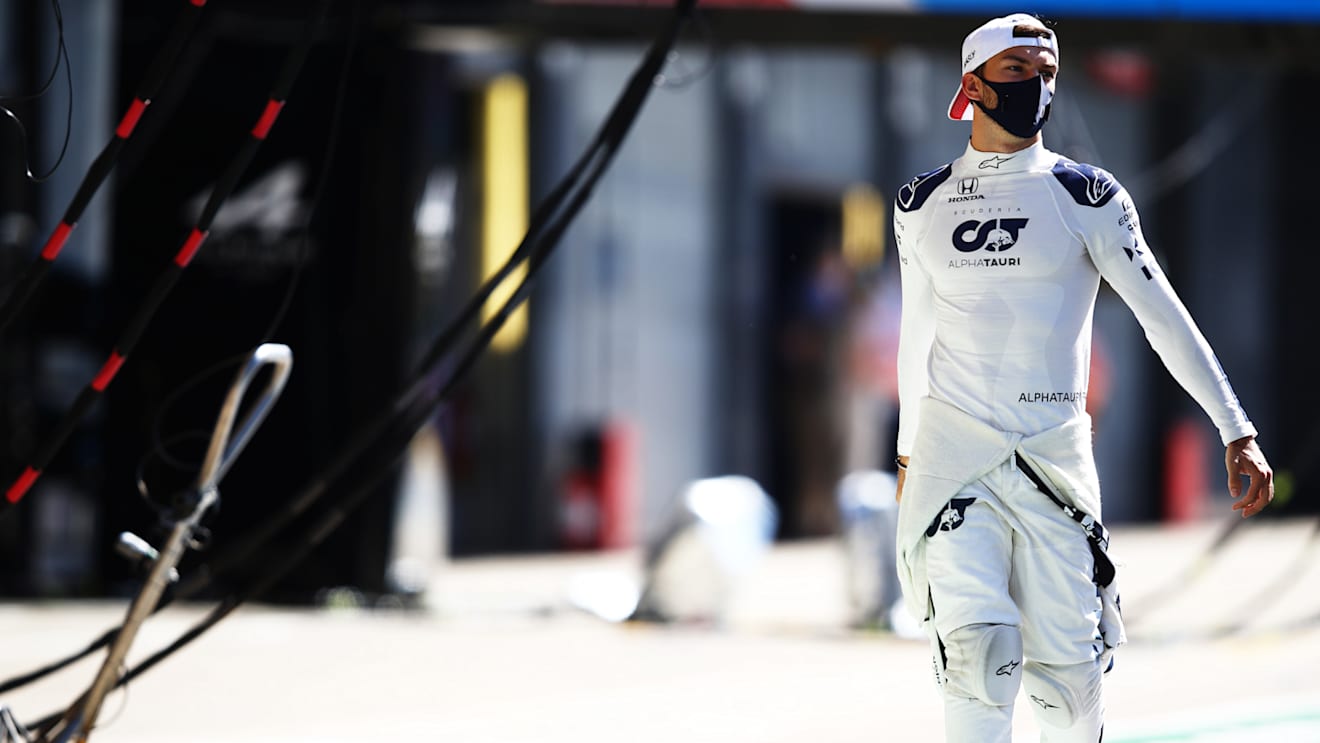 NORTHAMPTON, ENGLAND - JULY 17: Pierre Gasly of France and Scuderia AlphaTauri prepares to drive on the grid before the Sprint for the F1 Grand Prix of Great Britain at Silverstone on July 17, 2021 in Northampton, England. (Photo by Mark Thompson/Getty Images)