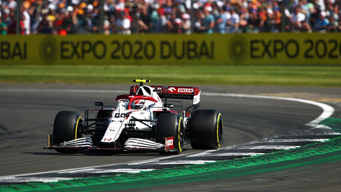 NORTHAMPTON, ENGLAND - JULY 18: Antonio Giovinazzi of Italy driving the (99) Alfa Romeo Racing C41 Ferrari during the F1 Grand Prix of Great Britain at Silverstone on July 18, 2021 in Northampton, England. (Photo by Joe Portlock - Formula 1/Formula 1 via Getty Images)