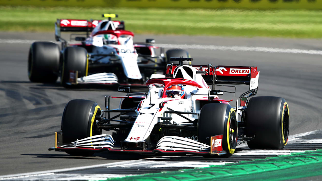 NORTHAMPTON, ENGLAND - JULY 18: Kimi Raikkonen of Finland driving the (7) Alfa Romeo Racing C41 Ferrari during the F1 Grand Prix of Great Britain at Silverstone on July 18, 2021 in Northampton, England. (Photo by Joe Portlock - Formula 1/Formula 1 via Getty Images)