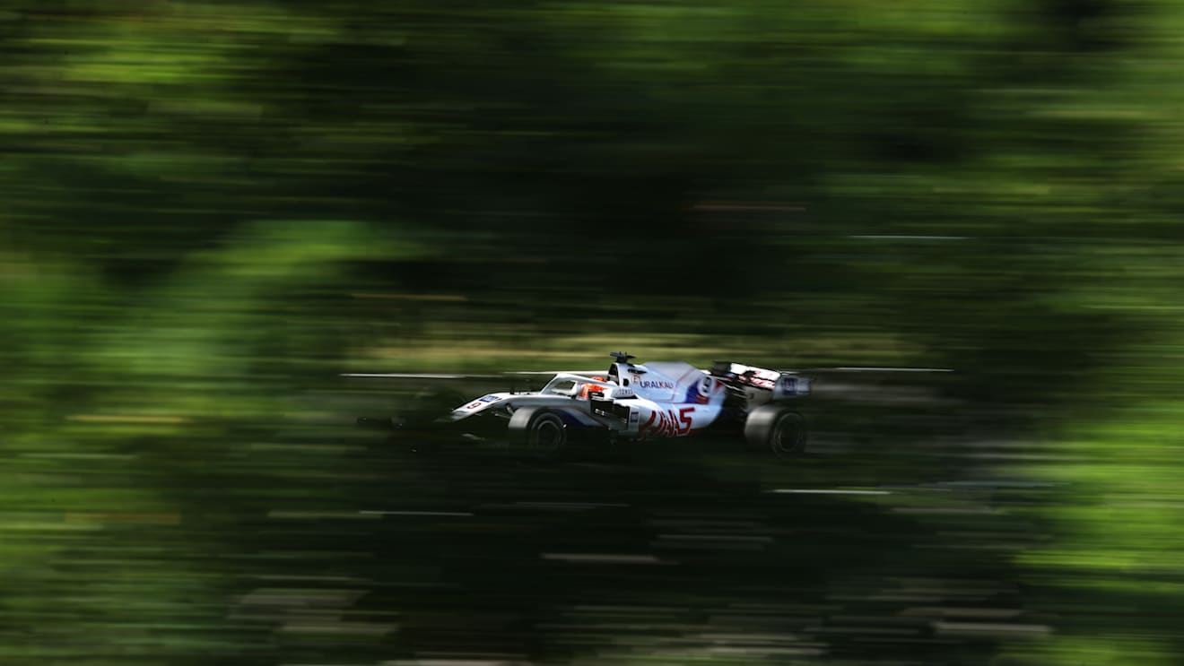 BUDAPEST, HUNGARY - JULY 30: Nikita Mazepin of Russia driving the (9) Haas F1 Team VF-21 Ferraricaption here>> during practice ahead of the F1 Grand Prix of Hungary at Hungaroring on July 30, 2021 in Budapest, Hungary. (Photo by Lars Baron/Getty Images)