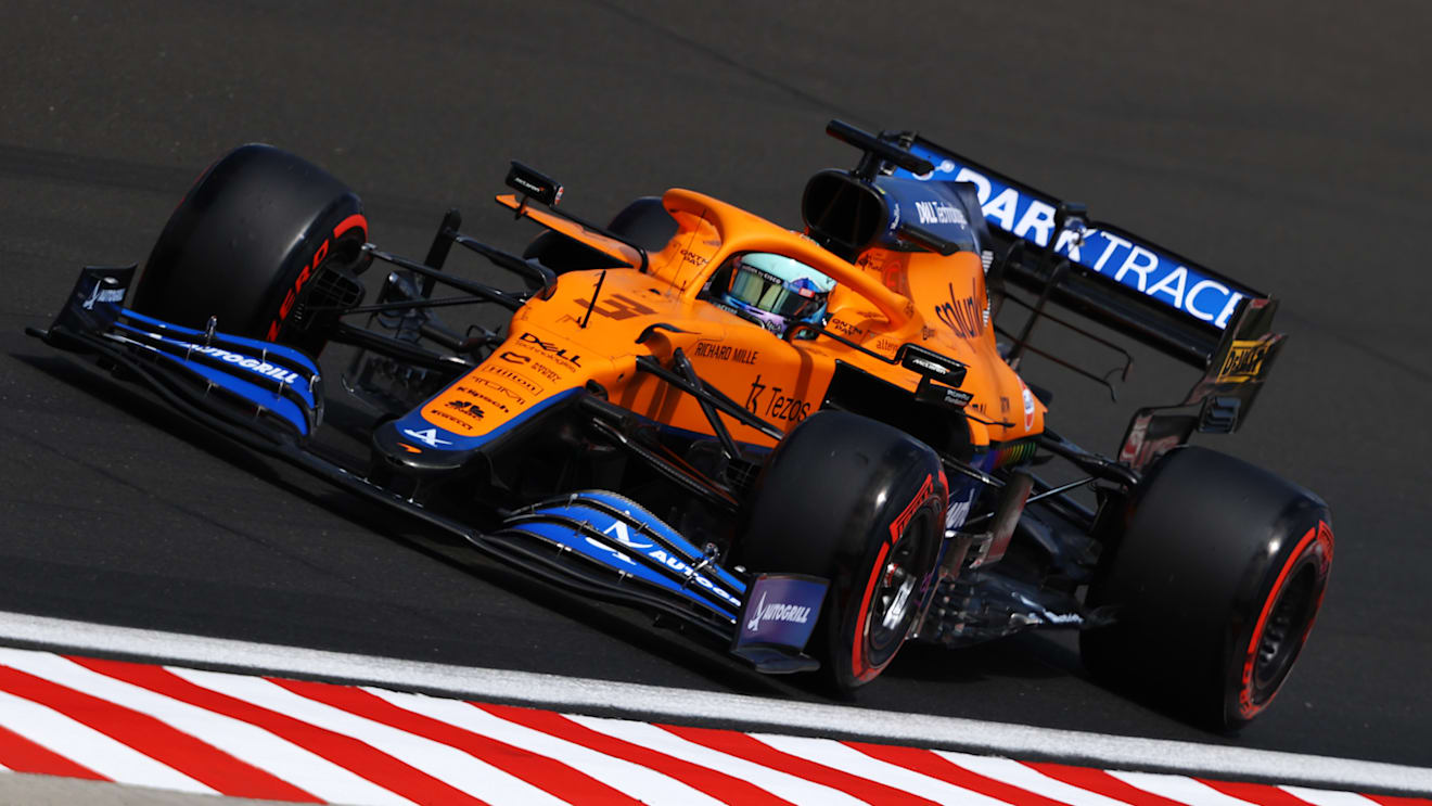 BUDAPEST, HUNGARY - JULY 31: Daniel Ricciardo of Australia driving the (3) McLaren F1 Team MCL35M Mercedes during final practice ahead of the F1 Grand Prix of Hungary at Hungaroring on July 31, 2021 in Budapest, Hungary. (Photo by Bryn Lennon/Getty Images)