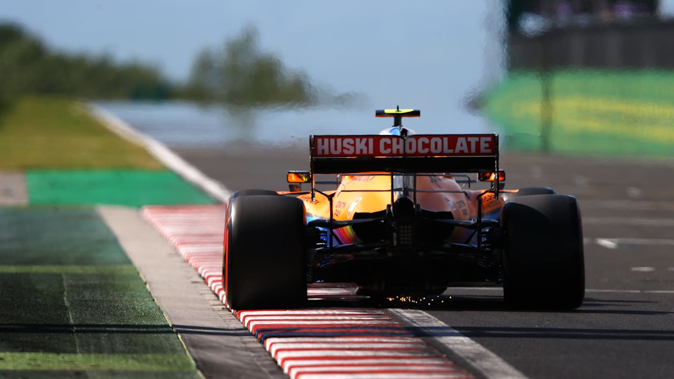 BUDAPEST, HUNGARY - JULY 31: Lando Norris of Great Britain driving the (4) McLaren F1 Team MCL35M Mercedes during qualifying ahead of the F1 Grand Prix of Hungary at Hungaroring on July 31, 2021 in Budapest, Hungary. (Photo by Bryn Lennon/Getty Images)