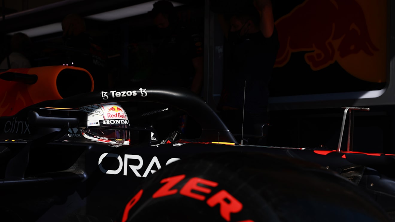 BUDAPEST, HUNGARY - JULY 31: Max Verstappen of the Netherlands driving the (33) Red Bull Racing RB16B Honda leaves the garage during qualifying ahead of the F1 Grand Prix of Hungary at Hungaroring on July 31, 2021 in Budapest, Hungary. (Photo by Mark Thompson/Getty Images)