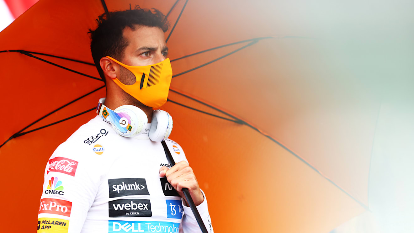 BUDAPEST, HUNGARY - AUGUST 01: Daniel Ricciardo of Australia and McLaren F1 prepares to drive on the grid before the F1 Grand Prix of Hungary at Hungaroring on August 01, 2021 in Budapest, Hungary. (Photo by Dan Istitene - Formula 1/Formula 1 via Getty Images)
