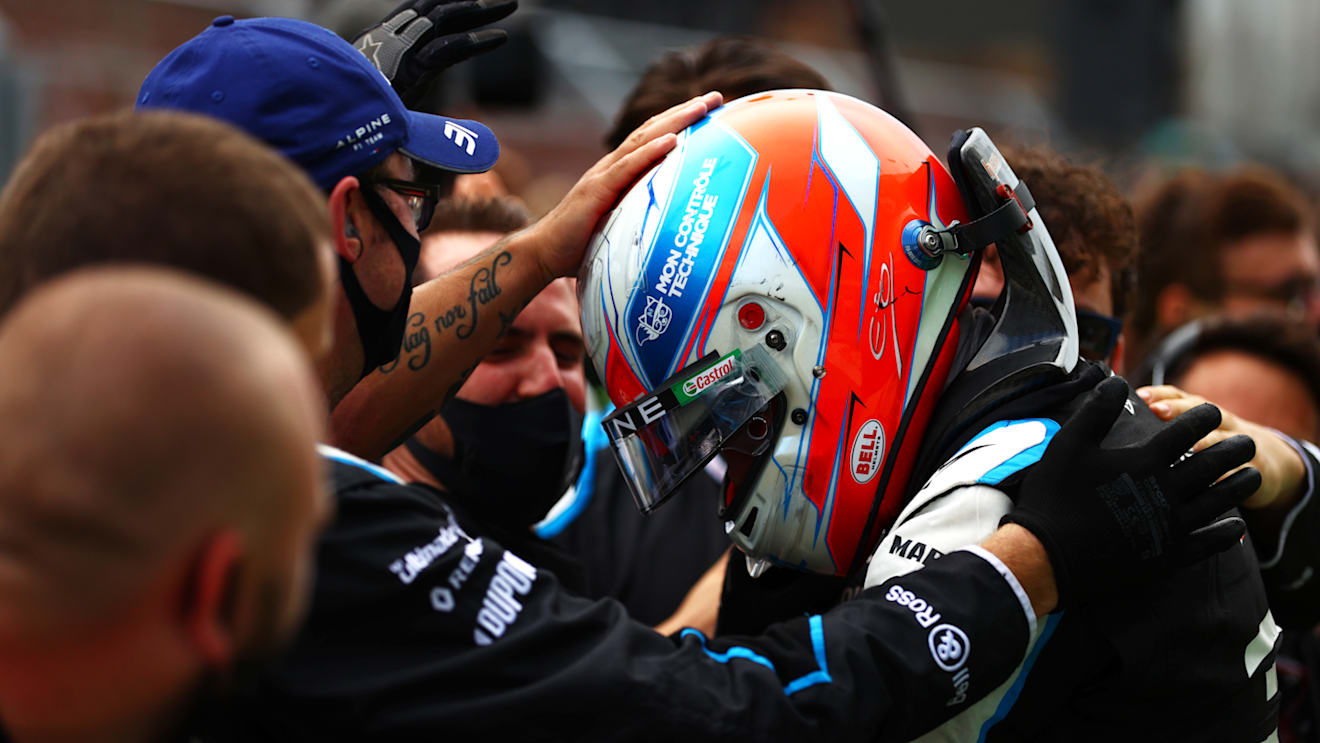BUDAPEST, HUNGARY - AUGUST 01: Race winner Esteban Ocon of France and Alpine F1 Team celebrates in parc ferme during the F1 Grand Prix of Hungary at Hungaroring on August 01, 2021 in Budapest, Hungary. (Photo by Dan Istitene - Formula 1/Formula 1 via Getty Images)