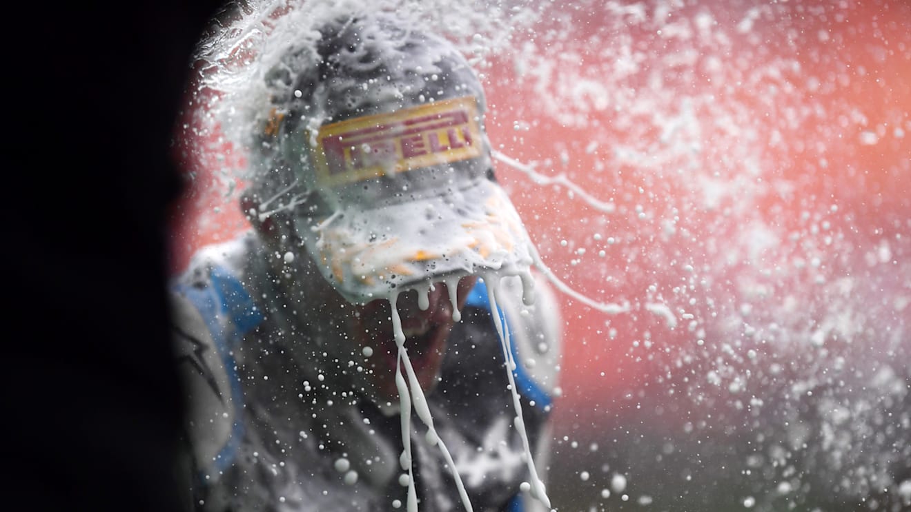 BUDAPEST, HUNGARY - AUGUST 01: Race winner Esteban Ocon of France and Alpine F1 Team celebrates on the podium during the F1 Grand Prix of Hungary at Hungaroring on August 01, 2021 in Budapest, Hungary. (Photo by Mario Renzi - Formula 1/Formula 1 via Getty Images)