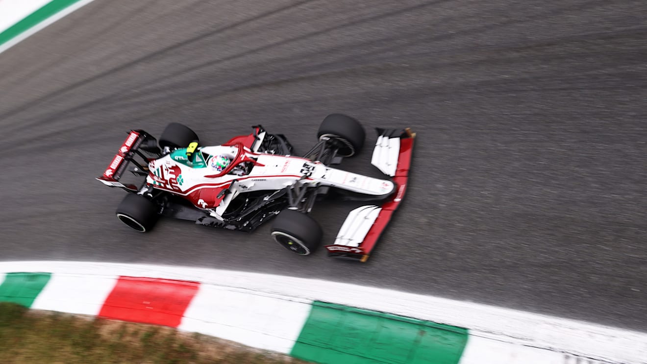 MONZA, ITALY - SEPTEMBER 10: Antonio Giovinazzi of Italy driving the (99) Alfa Romeo Racing C41 Ferrari during practice ahead of the F1 Grand Prix of Italy at Autodromo di Monza on September 10, 2021 in Monza, Italy. (Photo by Lars Baron/Getty Images)