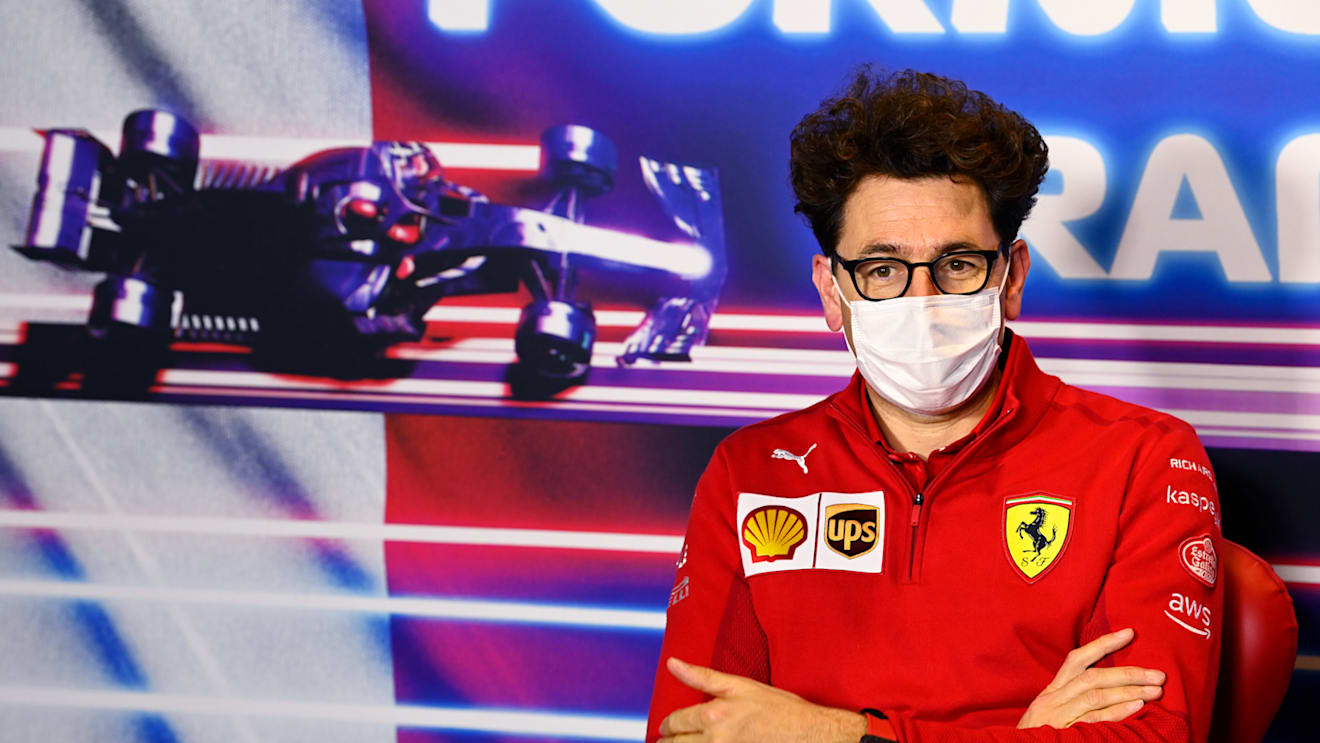 MONZA, ITALY - SEPTEMBER 10: Scuderia Ferrari Team Principal Mattia Binotto talks in the Team Principals Press Conference during practice ahead of the F1 Grand Prix of Italy at Autodromo di Monza on September 10, 2021 in Monza, Italy. (Photo by Mark Sutton - Pool/Getty Images)