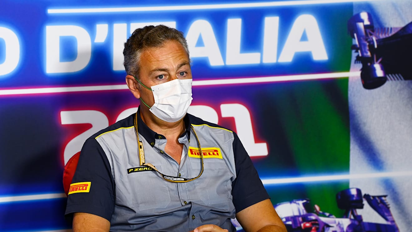 MONZA, ITALY - SEPTEMBER 10: Director of Pirelli F1 Mario Isola talks in the Team Principals Press Conference during practice ahead of the F1 Grand Prix of Italy at Autodromo di Monza on September 10, 2021 in Monza, Italy. (Photo by Mark Sutton - Pool/Getty Images)