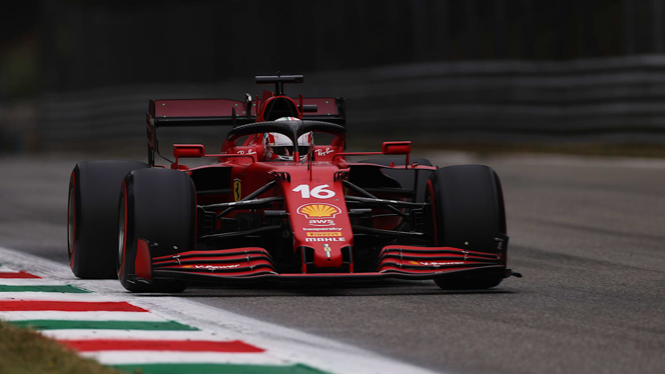 MONZA, ITALY - SEPTEMBER 10: Charles Leclerc of Monaco driving the (16) Scuderia Ferrari SF21 during qualifying ahead of the F1 Grand Prix of Italy at Autodromo di Monza on September 10, 2021 in Monza, Italy. (Photo by Lars Baron/Getty Images)