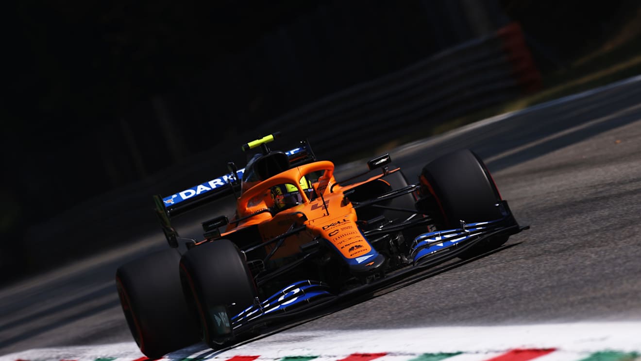 MONZA, ITALY - SEPTEMBER 11: Lando Norris of Great Britain driving the (4) McLaren F1 Team MCL35M Mercedes during practice ahead of the F1 Grand Prix of Italy at Autodromo di Monza on September 11, 2021 in Monza, Italy. (Photo by Lars Baron/Getty Images)