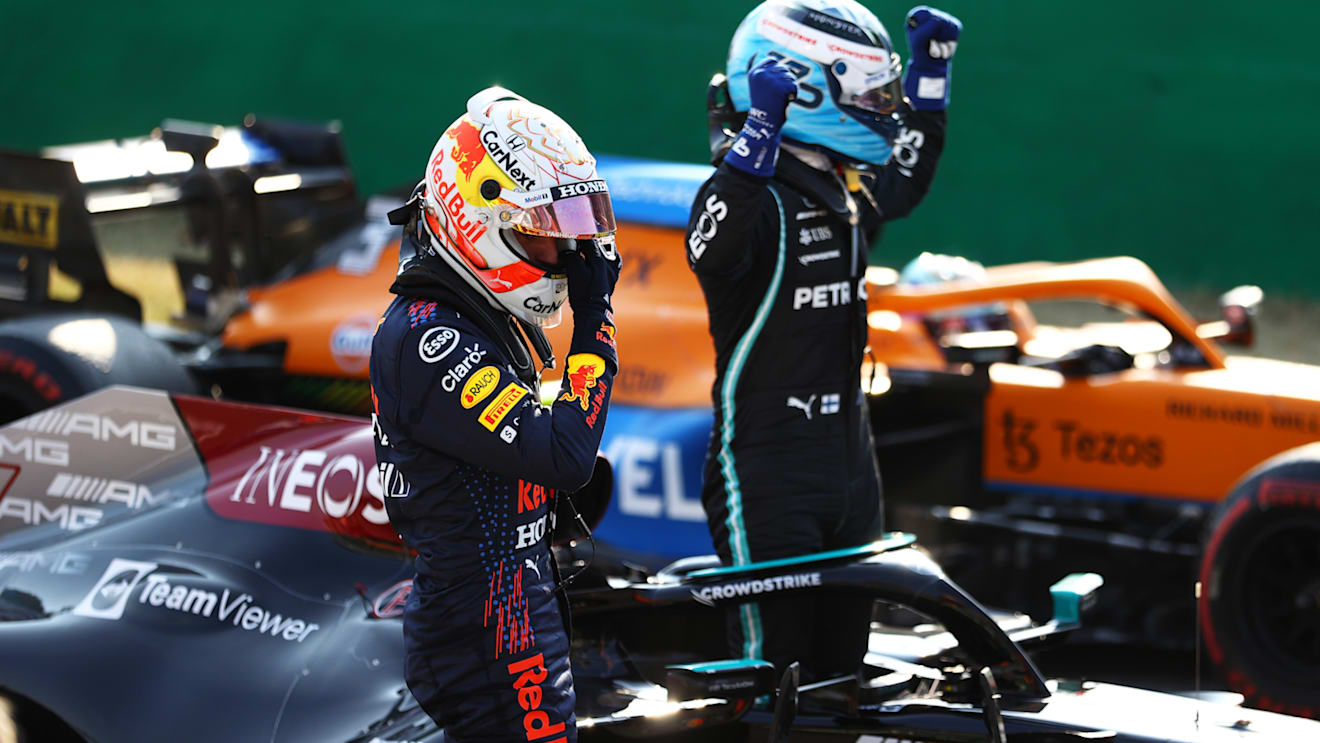 MONZA, ITALY - SEPTEMBER 11: Second place finisher Max Verstappen of Netherlands and Red Bull Racing stops in parc ferme during the Sprint ahead of the F1 Grand Prix of Italy at Autodromo di Monza on September 11, 2021 in Monza, Italy. (Photo by Bryn Lennon/Getty Images)