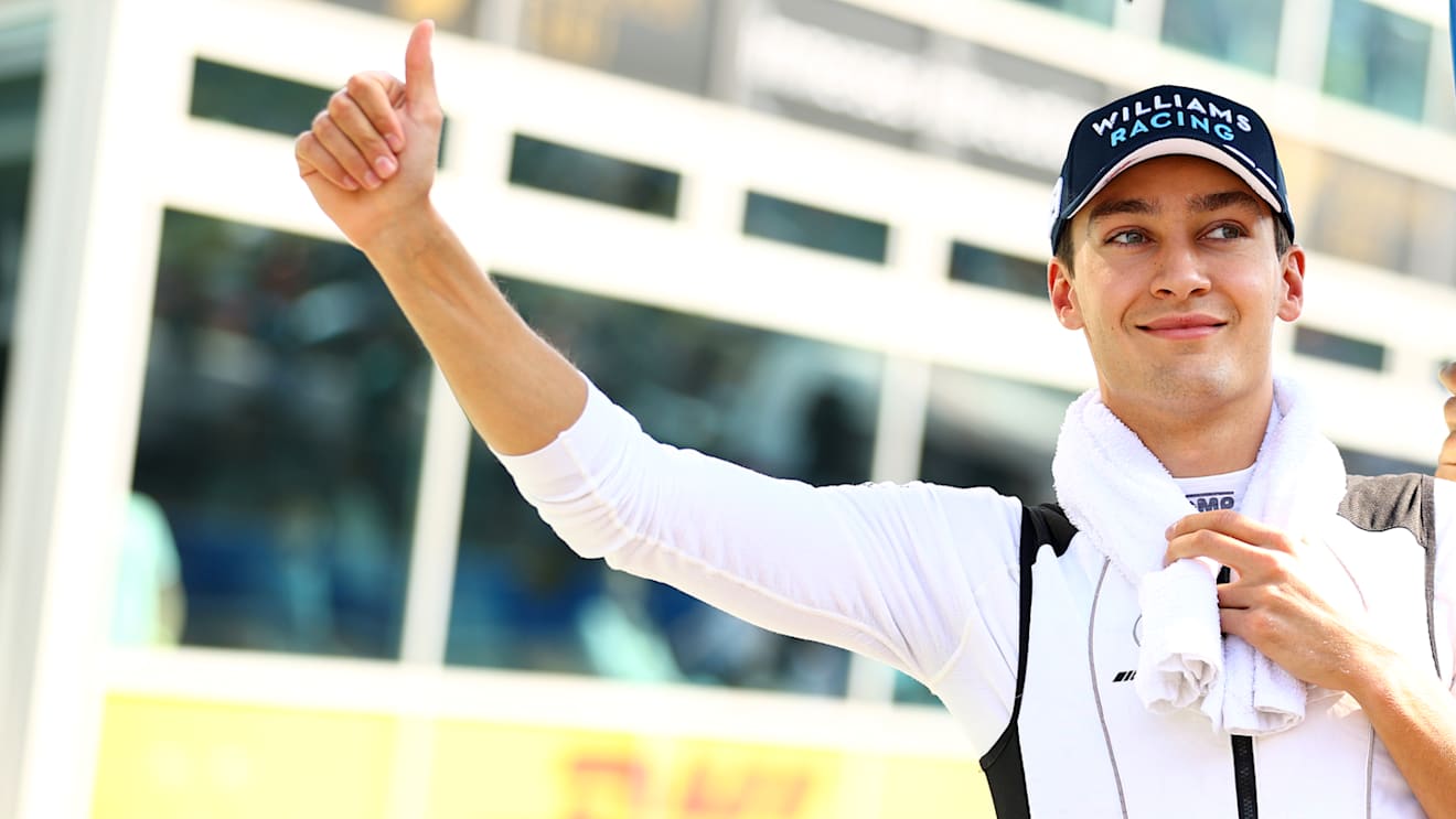 MONZA, ITALY - SEPTEMBER 11: George Russell of Great Britain and Williams prepares to drive on the grid during the Sprint ahead of the F1 Grand Prix of Italy at Autodromo di Monza on September 11, 2021 in Monza, Italy. (Photo by Bryn Lennon/Getty Images)