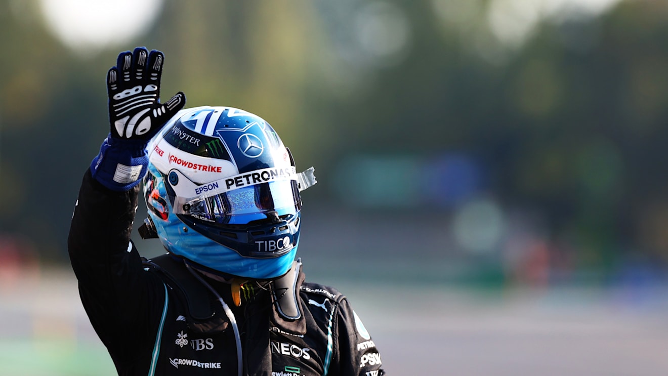 MONZA, ITALY - SEPTEMBER 11: Winner Valtteri Bottas of Finland and Mercedes GP celebrates in parc ferme during the Sprint ahead of the F1 Grand Prix of Italy at Autodromo di Monza on September 11, 2021 in Monza, Italy. (Photo by Dan Istitene - Formula 1/Formula 1 via Getty Images)