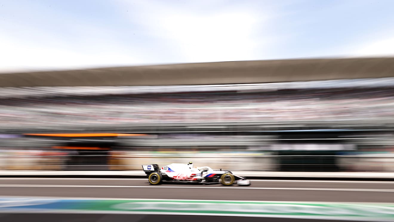 MEXICO CITY, MEXICO - NOVEMBER 05: Mick Schumacher of Germany driving the (47) Haas F1 Team VF-21 Ferrari in the Pitlane during practice ahead of the F1 Grand Prix of Mexico at Autodromo Hermanos Rodriguez on November 05, 2021 in Mexico City, Mexico. (Photo by Lars Baron/Getty Images)