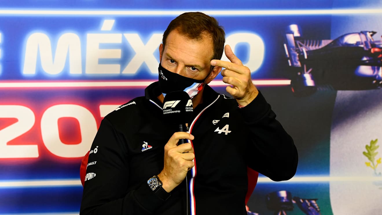 MEXICO CITY, MEXICO - NOVEMBER 05: Laurent Rossi, CEO of Alpine F1 talks in the Team Principals Press Conference during practice ahead of the F1 Grand Prix of Mexico at Autodromo Hermanos Rodriguez on November 05, 2021 in Mexico City, Mexico. (Photo by Mark Sutton - Pool/Getty Images)
