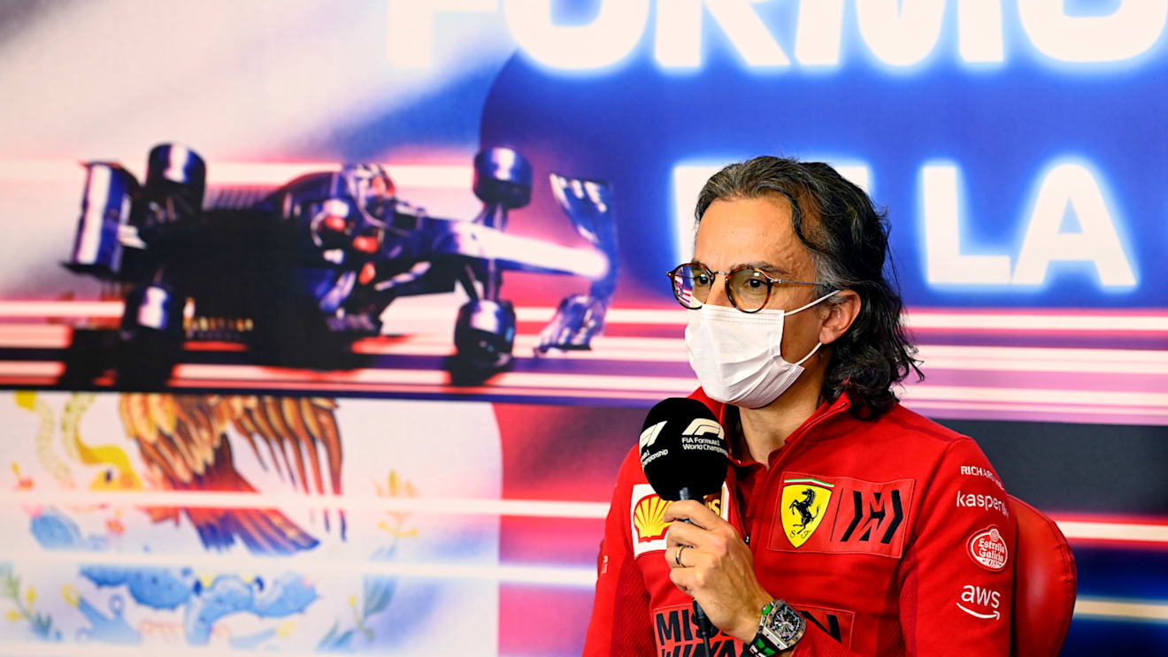 MEXICO CITY, MEXICO - NOVEMBER 05: Laurent Mekies, Scuderia Ferrari Sporting Director talks in the Team Principals Press Conference during practice ahead of the F1 Grand Prix of Mexico at Autodromo Hermanos Rodriguez on November 05, 2021 in Mexico City, Mexico. (Photo by Mark Sutton - Pool/Getty Images)