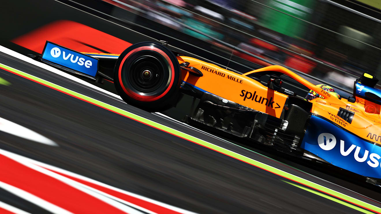 MEXICO CITY, MEXICO - NOVEMBER 06: Lando Norris of Great Britain driving the (4) McLaren F1 Team MCL35M Mercedes during final practice ahead of the F1 Grand Prix of Mexico at Autodromo Hermanos Rodriguez on November 06, 2021 in Mexico City, Mexico. (Photo by Mark Thompson/Getty Images)