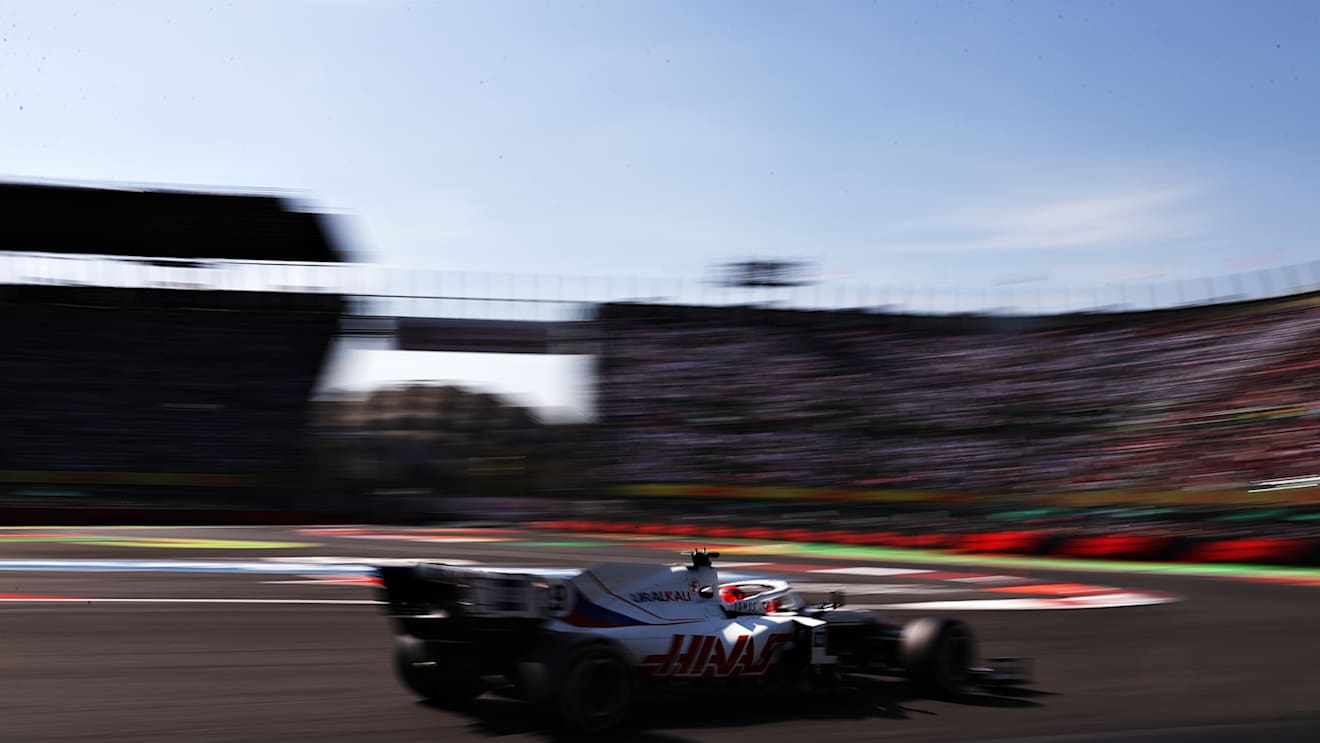 MEXICO CITY, MEXICO - NOVEMBER 07: Nikita Mazepin of Russia driving the (9) Haas F1 Team VF-21 Ferrari during the F1 Grand Prix of Mexico at Autodromo Hermanos Rodriguez on November 07, 2021 in Mexico City, Mexico. (Photo by Lars Baron/Getty Images)