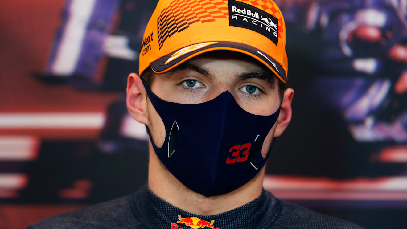 MONTE-CARLO, MONACO - MAY 22: Second placed qualifier Max Verstappen of Netherlands and Red Bull Racing talks during a Press Conference after qualifying prior to the F1 Grand Prix of Monaco at Circuit de Monaco on May 22, 2021 in Monte-Carlo, Monaco. (Photo by Pool/Getty Images)