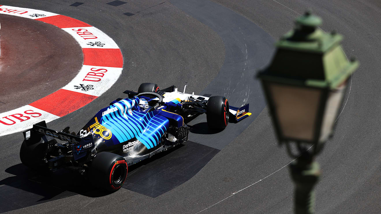 MONTE-CARLO, MONACO - MAY 20: George Russell of Great Britain driving the (63) Williams Racing FW43B Mercedes during practice ahead of the F1 Grand Prix of Monaco at Circuit de Monaco on May 20, 2021 in Monte-Carlo, Monaco. (Photo by Clive Rose - Formula 1/Formula 1 via Getty Images)
