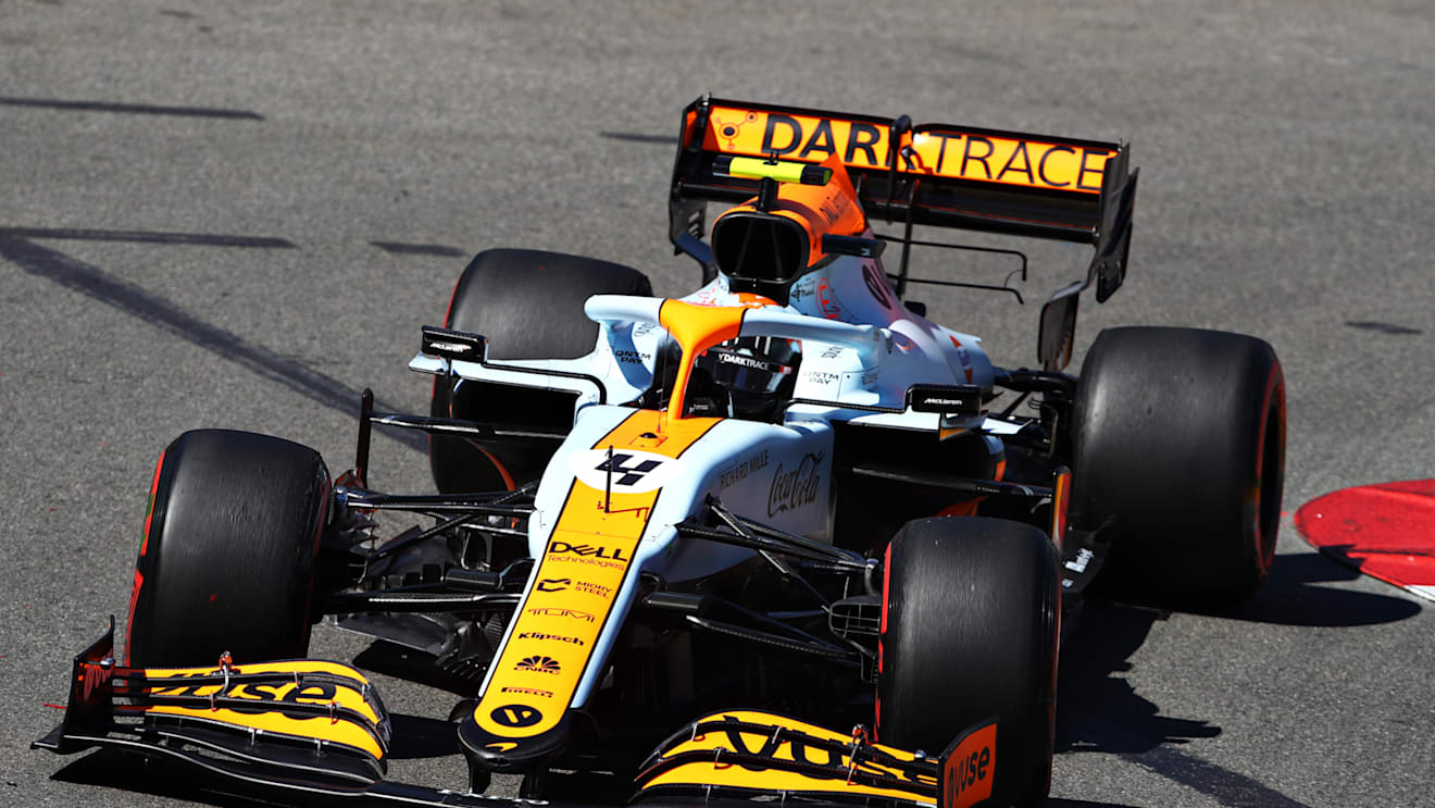 MONTE-CARLO, MONACO - MAY 20: Lando Norris of Great Britain driving the (4) McLaren F1 Team MCL35M Mercedes on track during practice ahead of the F1 Grand Prix of Monaco at Circuit de Monaco on May 20, 2021 in Monte-Carlo, Monaco. (Photo by Mark Thompson/Getty Images)