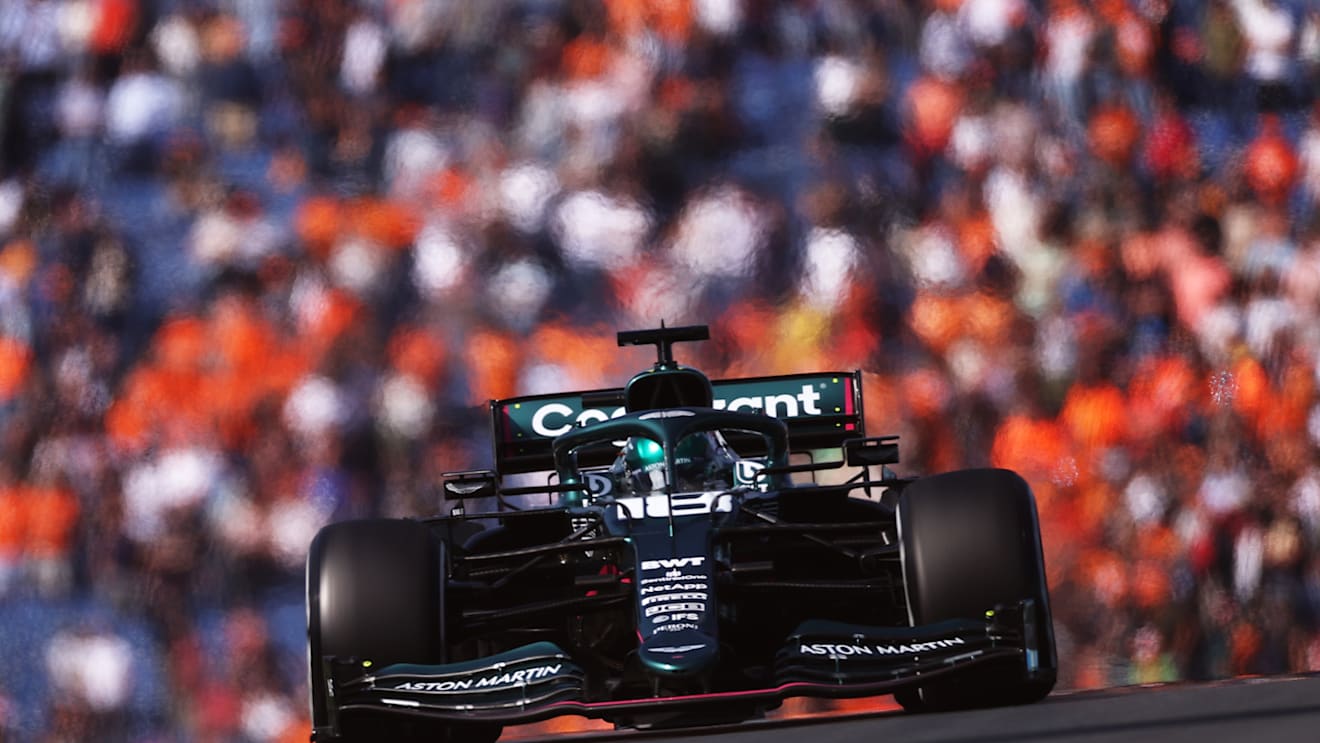 ZANDVOORT, NETHERLANDS - SEPTEMBER 03: Lance Stroll of Canada driving the (18) Aston Martin AMR21 Mercedes during practice ahead of the F1 Grand Prix of The Netherlands at Circuit Zandvoort on September 03, 2021 in Zandvoort, Netherlands. (Photo by Lars Baron/Getty Images)